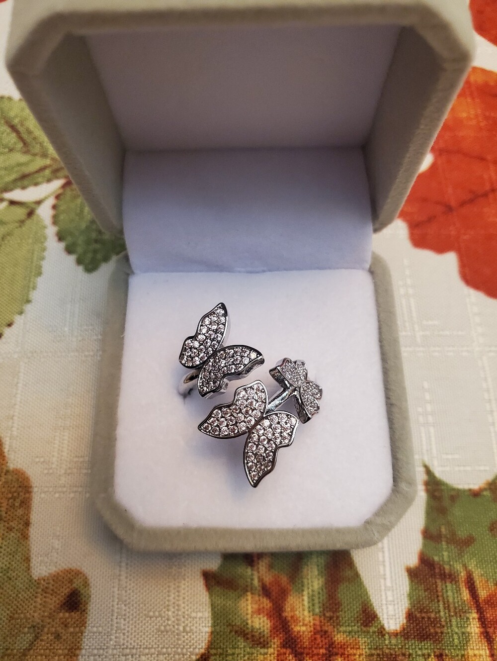 Pink Zircon Butterfly Ring - Adjustable
